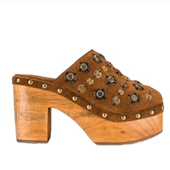 Free People Shoes - Free People Brown Studded Suede Platform Clogs